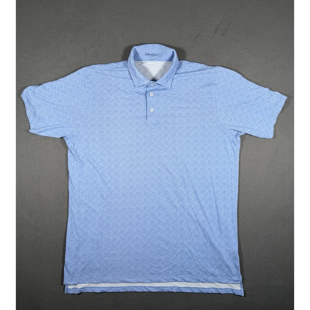B. Draddy Sport Mens Luxury Performance Golf Polo Shirt Blue Herringbone L